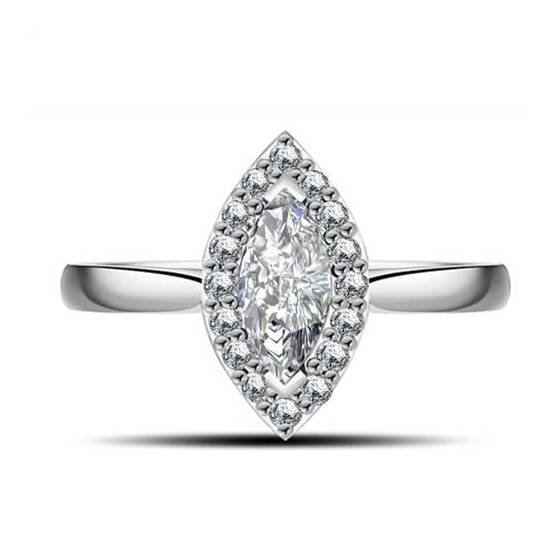 1.25ct I1/D Marquise & Round Diamond Single Halo Ring