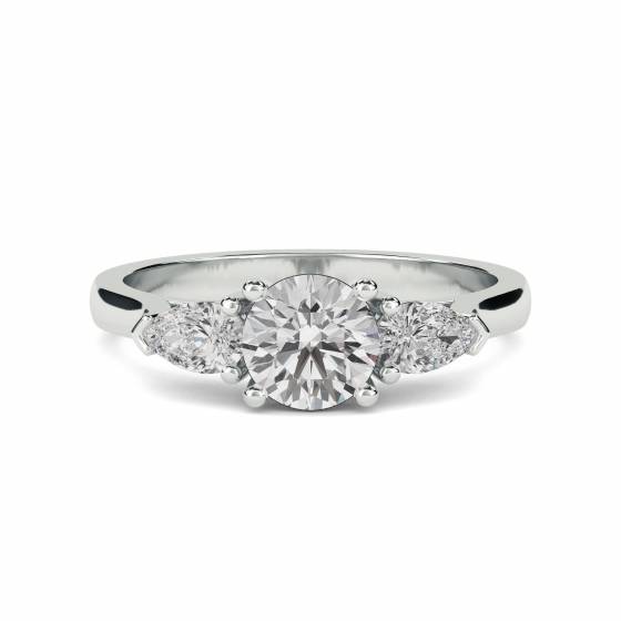 0.75ct SI2/F Elegant Round and Pear Natural Diamond Trilogy Ring