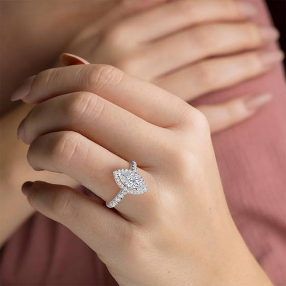 1.85CT I1/G Marquise Diamond Halo Ring