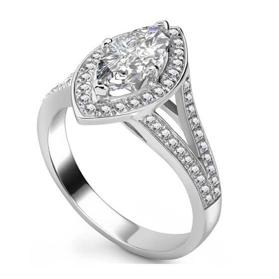 1.30ct SI2/H Marquise Diamond Single Halo Split Shoulder Set Ring