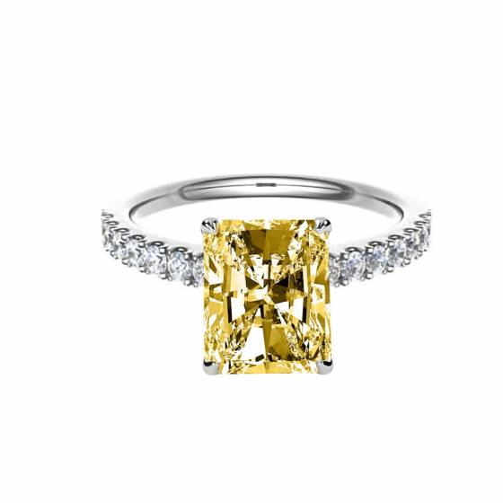 1.85ct SI/FLY Radiant Yellow Diamond Shoulder Set Ring