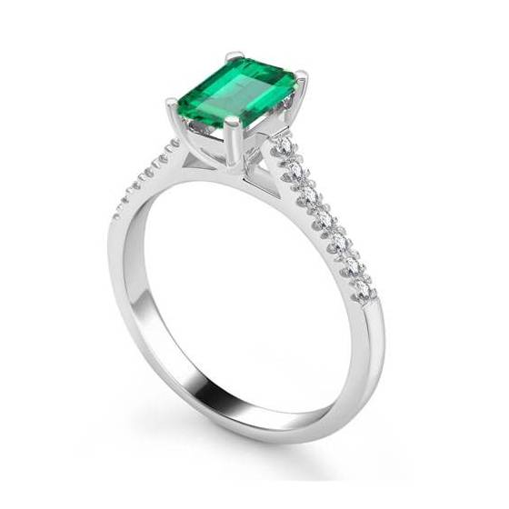 1.20ct VVS/D Green Emerald and Natural Diamond Shoulder Set Ring