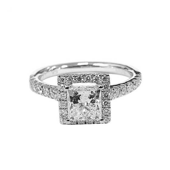 1.30ct SI/F Princess Halo Shoulder Set Engagement Ring