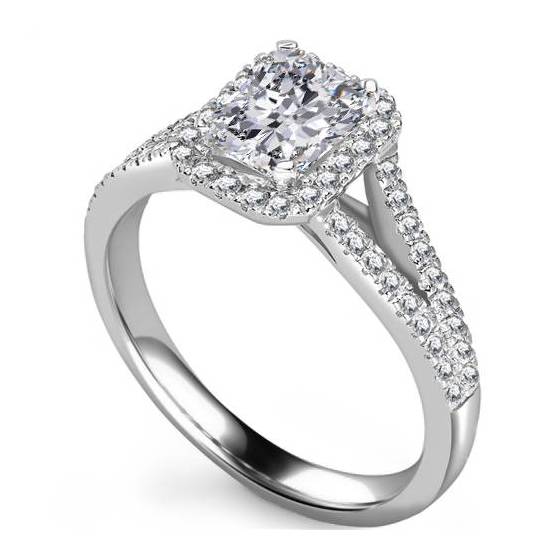 0.90ct SI2/E Radiant Natural Diamond Single Halo Shoulder Set Ring