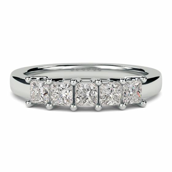0.95ct VS/F-G Princess Natural Diamond 5 Stone Ring