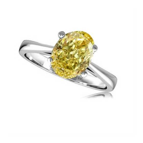 0.60CT VS2/F-Y Oval Yellow Diamond Solitaire Ring