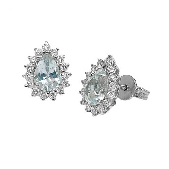 1.67ct VS/EF Pear Cut Aquamarine Single Halo Earrings