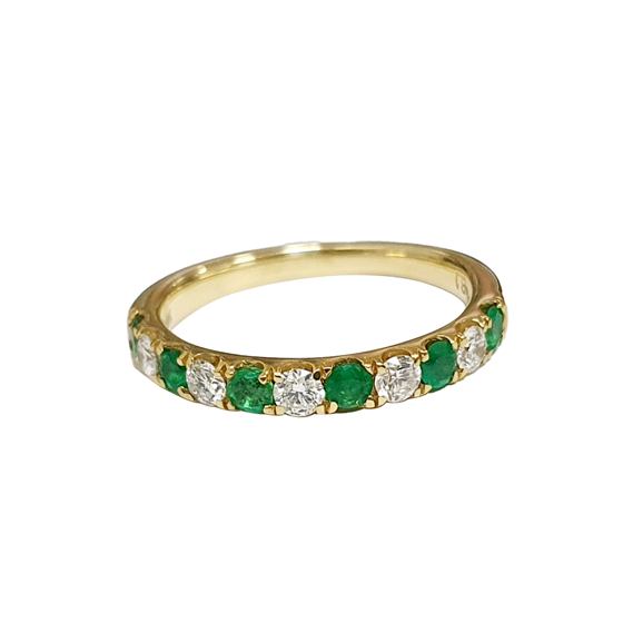 0.41ct SI/F-G Emerald and Natural Diamond Half Eternity Gemstone Ring