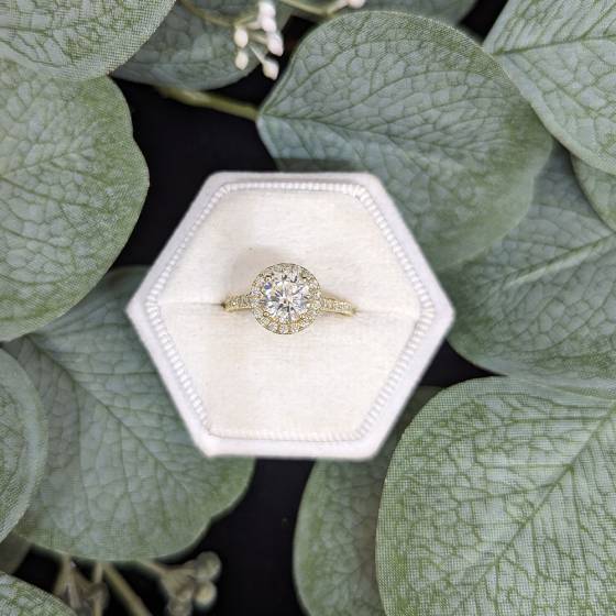 1.91Ct SI2/G Round Diamond Halo Shoulder Set Ring