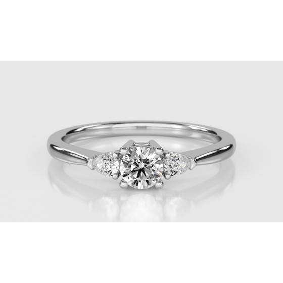 0.75ct SI1/F Elegant Round and Pear Natural Diamond Trilogy Ring