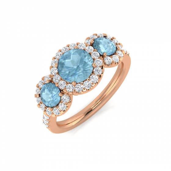 Round Aquamarine Gemstone Trilogy Ring