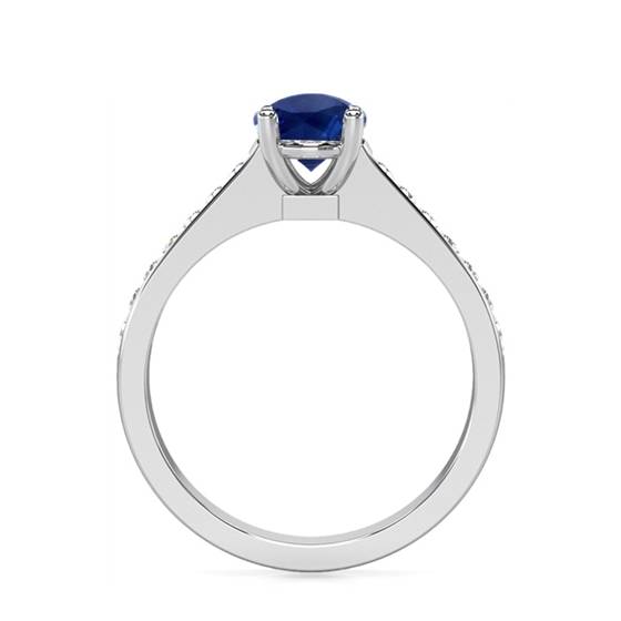 Oval Blue Sapphire and Diamond Halo Ring