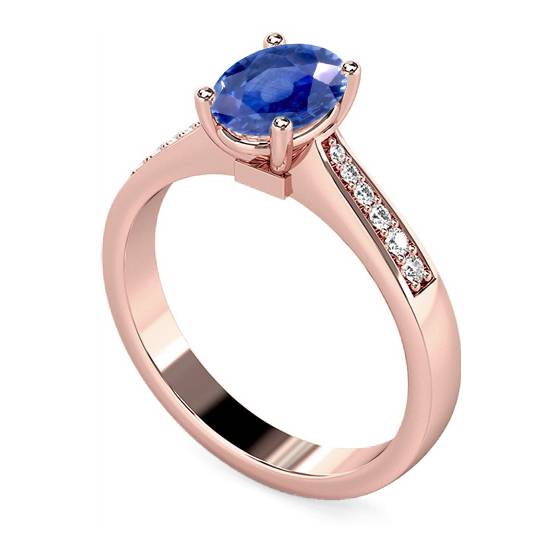 Oval Blue Sapphire and Shoulder Set Ring