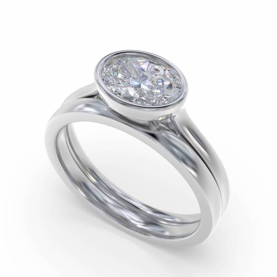 Oval Diamond Bezel Set East To West Solitaire Ring
