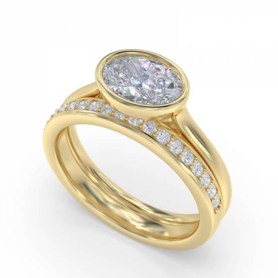 Oval Diamond Bezel Set East To West Solitaire Ring