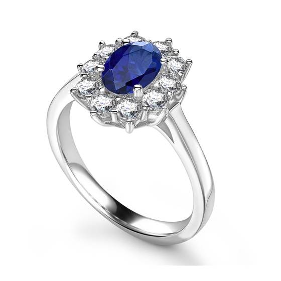 Oval Blue Sapphire and Diamond Halo Ring