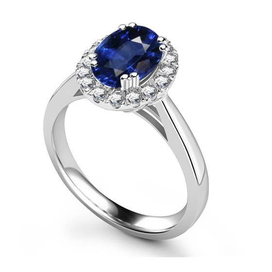 Oval Blue Sapphire and Diamond Halo Ring