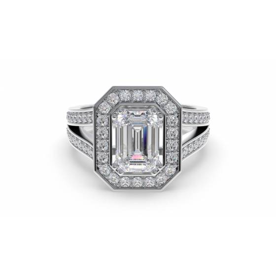 Radiant Diamond Single Halo Shoulder Set Ring