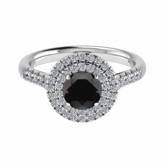 Round Black Diamond Double Halo Shoulder Set Ring