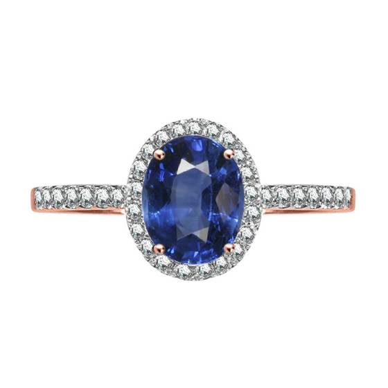 Oval Blue Sapphire and Diamond Halo Ring