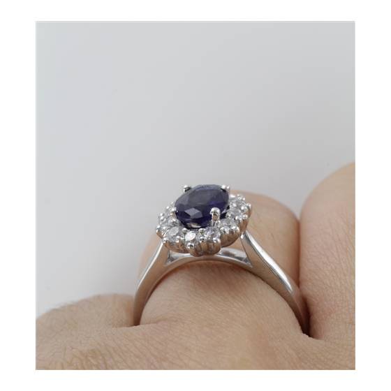 Oval Blue Sapphire and Diamond Cluster Ring
