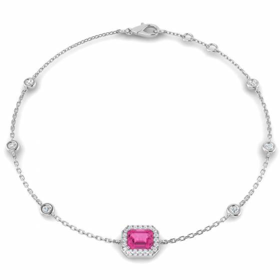 Emerald Cut Pink Sapphire and Round Diamond Set Bracelet