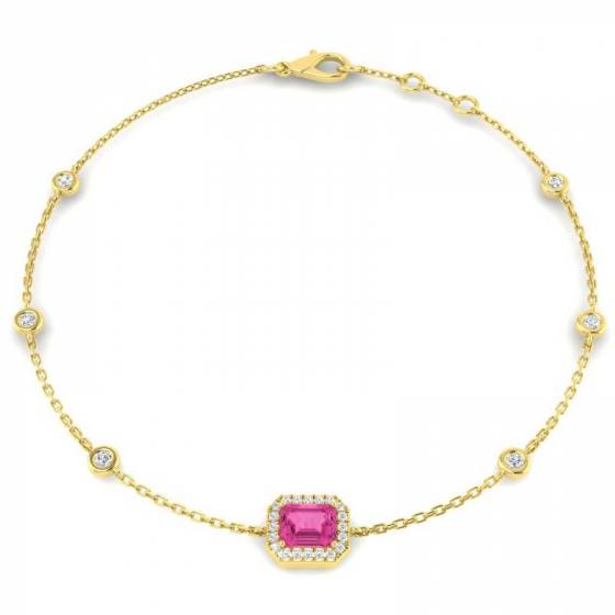 Emerald Cut Pink Sapphire and Round Diamond Set Bracelet