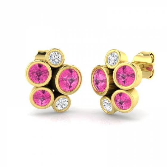 Round Cut Pink Saphire Stud Earrings