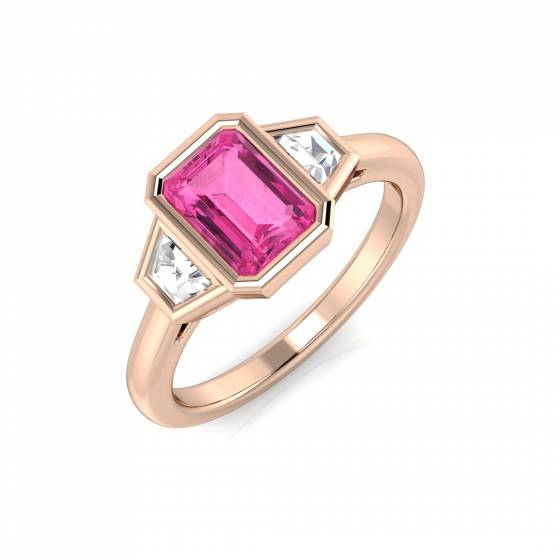 Emerald Cut Pink Sapphire Gemstone Bezel Set Ring