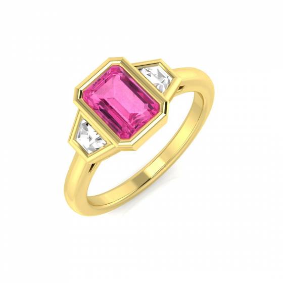 Emerald Cut Pink Sapphire Gemstone Bezel Set Ring