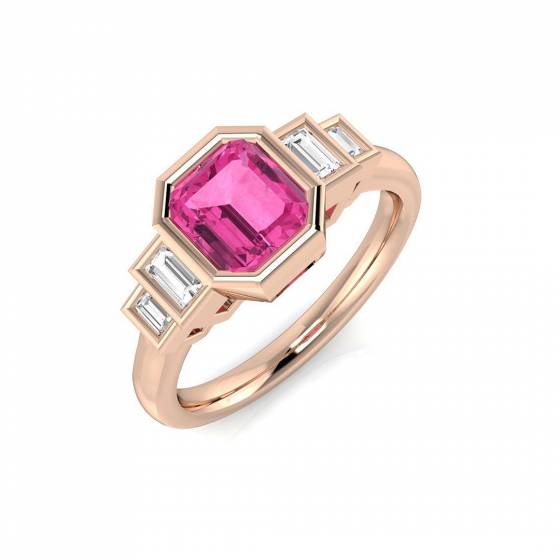 Emerald Cut Pink Sapphire Gemstone Bezel Set Ring