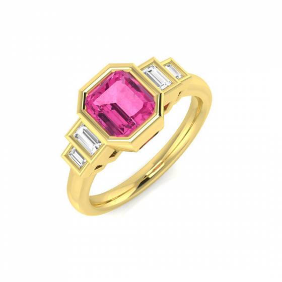 Emerald Cut Pink Sapphire Gemstone Bezel Set Ring