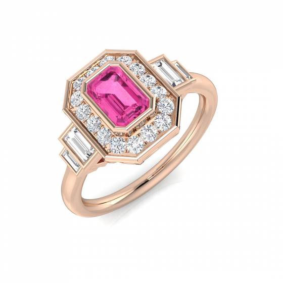 Emerald Cut Pink Sapphire Gemstone Bezel Set Ring