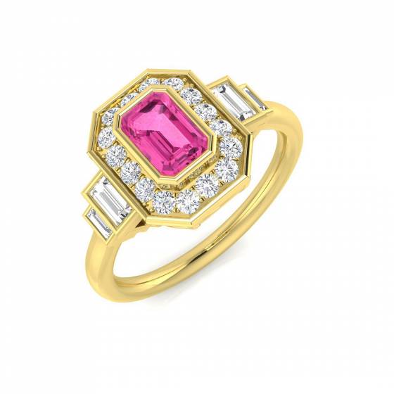 Emerald Cut Pink Sapphire Gemstone Bezel Set Ring