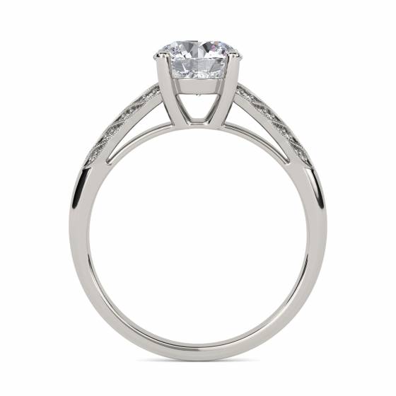 Knife Edge Leaf Motif Round Diamond Vintage Ring