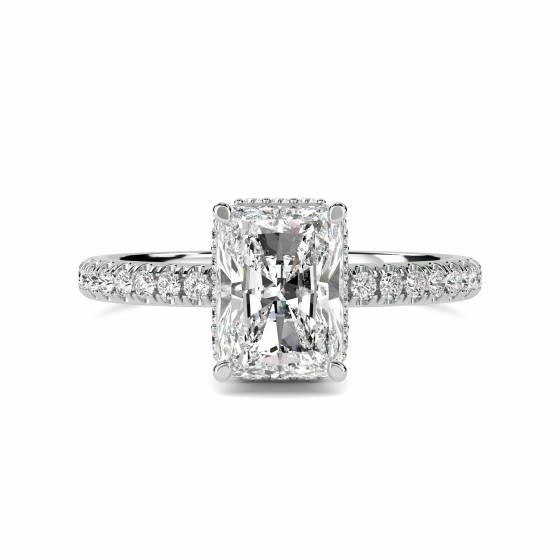 Radiant Diamond Hidden Halo Shoulder Set Ring