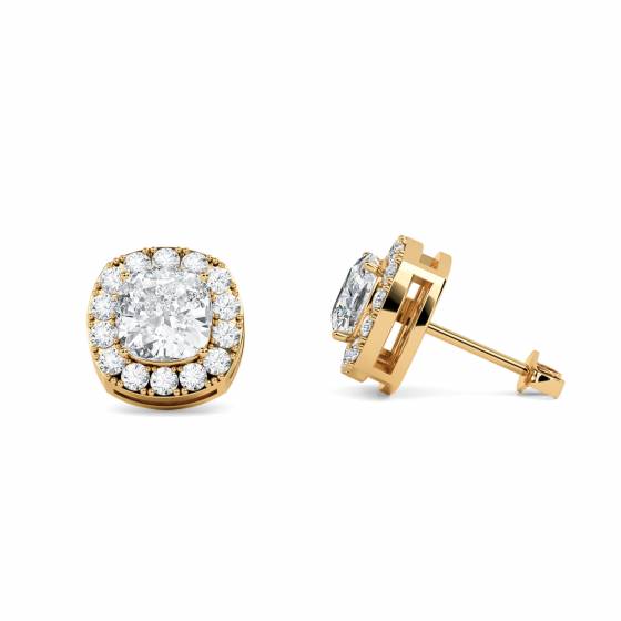 Cushion Diamond Single Halo Earrings