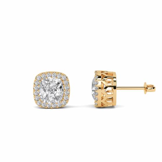 Cushion Diamond Single Halo Earrings