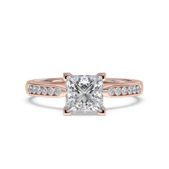 Princess and Round Diamond Engagement Ring
