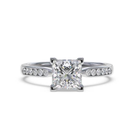 Princess and Round Diamond Engagement Ring