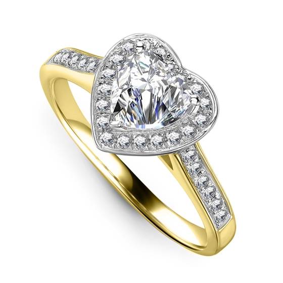 Heart Shaped Diamond Single Halo Shoulder Set Ring