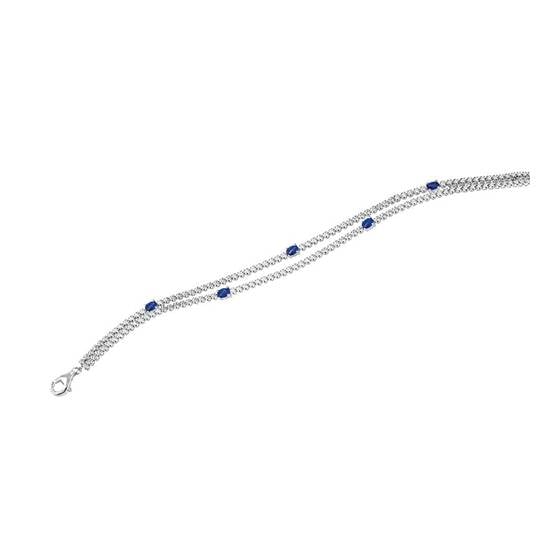 2.10ct VS/F-G Double Row Bracelet Diamond and Blue Sapphire