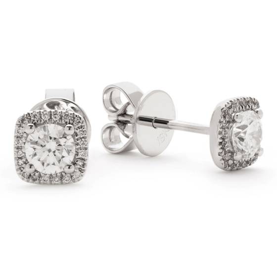 0.75ct Unique Round Diamond Single Halo Earrings