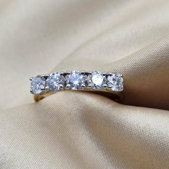 1.00ct SI/F-G Round Cut Natural Diamond 5 Stone Ring