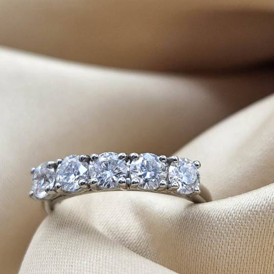 1.20ct SI/F-G Round Cut Natural Diamond 5 Stone Ring