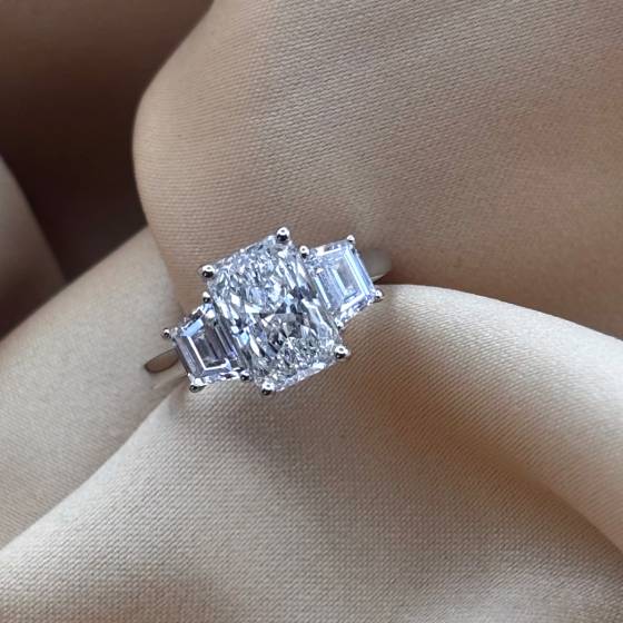 3.57ct VS2/E Radiant Cut Lab Grown Diamond Trilogy Ring