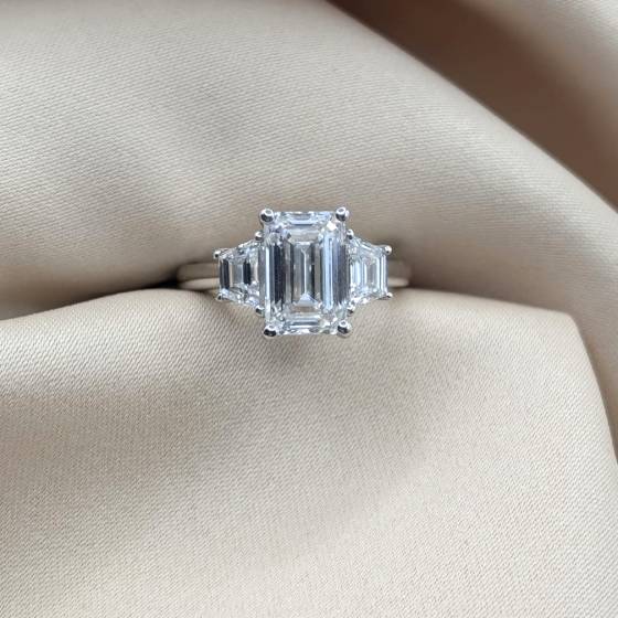 3.79ct VS1/E Emerald Cut Lab Grown Diamond Trilogy Ring
