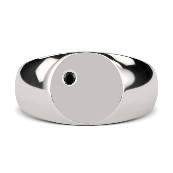 Round Black Diamond Bezel Set Gents Oval Signet Ring