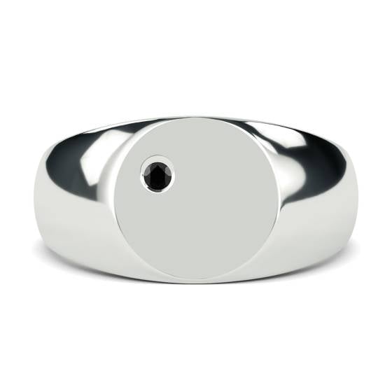 Round Black Diamond Bezel Set Gents Oval Signet Ring