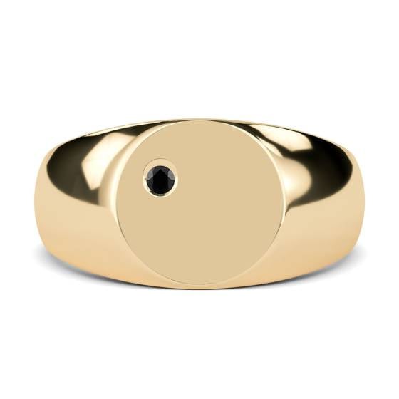 Round Black Diamond Bezel Set Gents Oval Signet Ring